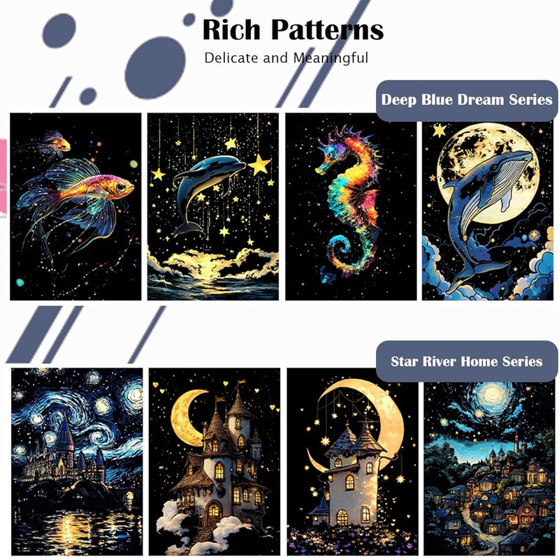 BulChign Scratchboard Art for Adult Luminous Scratch Painting Kits, A5 Scratch Art Rainbow Painting Paper 8 Sheet with 4 Tools, Scratchboard for Teens & Adults, Fun Creative Craft Toy/Gifts/Decor, Dreams - Image 4